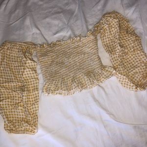 Pale Yellow Plaid Off-The-Shoulder Crop Top